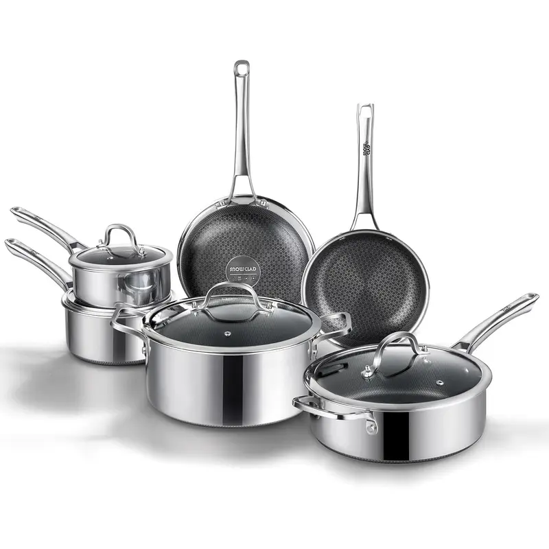 10-Piece Hybrid Nonstick Cookware Set with Lids – Stainless Steel