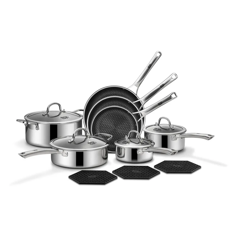 10-Piece Hybrid Nonstick Cookware Set with Lids – Stainless Steel