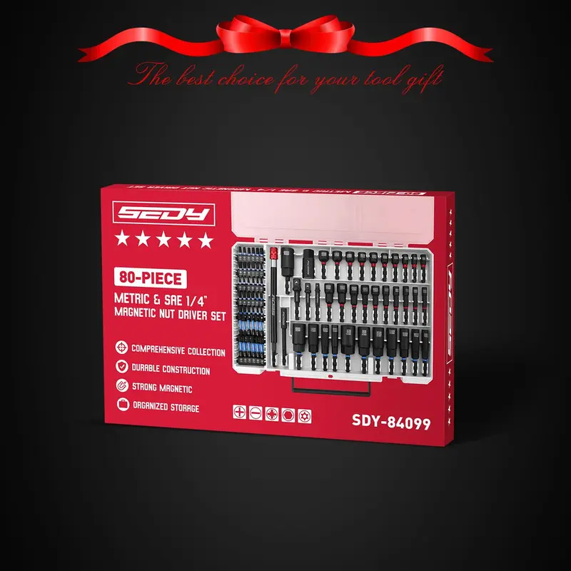 41/59/80-Piece Magnetic Impact Nut Driver Set, Metric & SAE Fastener Tool Kit for Home & Auto Repair