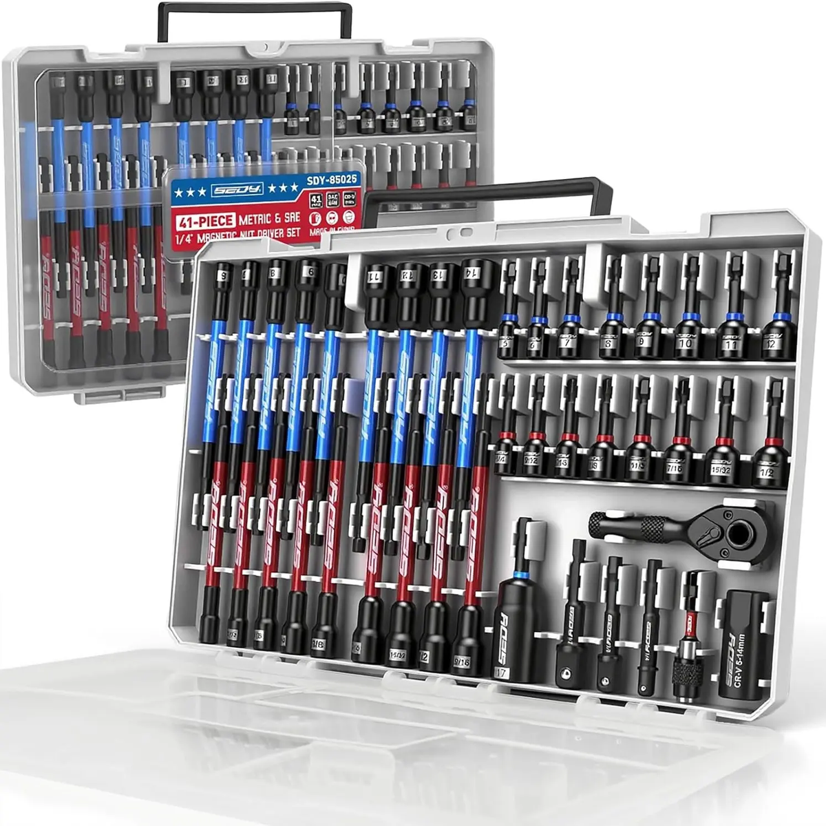 41/59/80-Piece Magnetic Impact Nut Driver Set, Metric & SAE Fastener Tool Kit for Home & Auto Repair