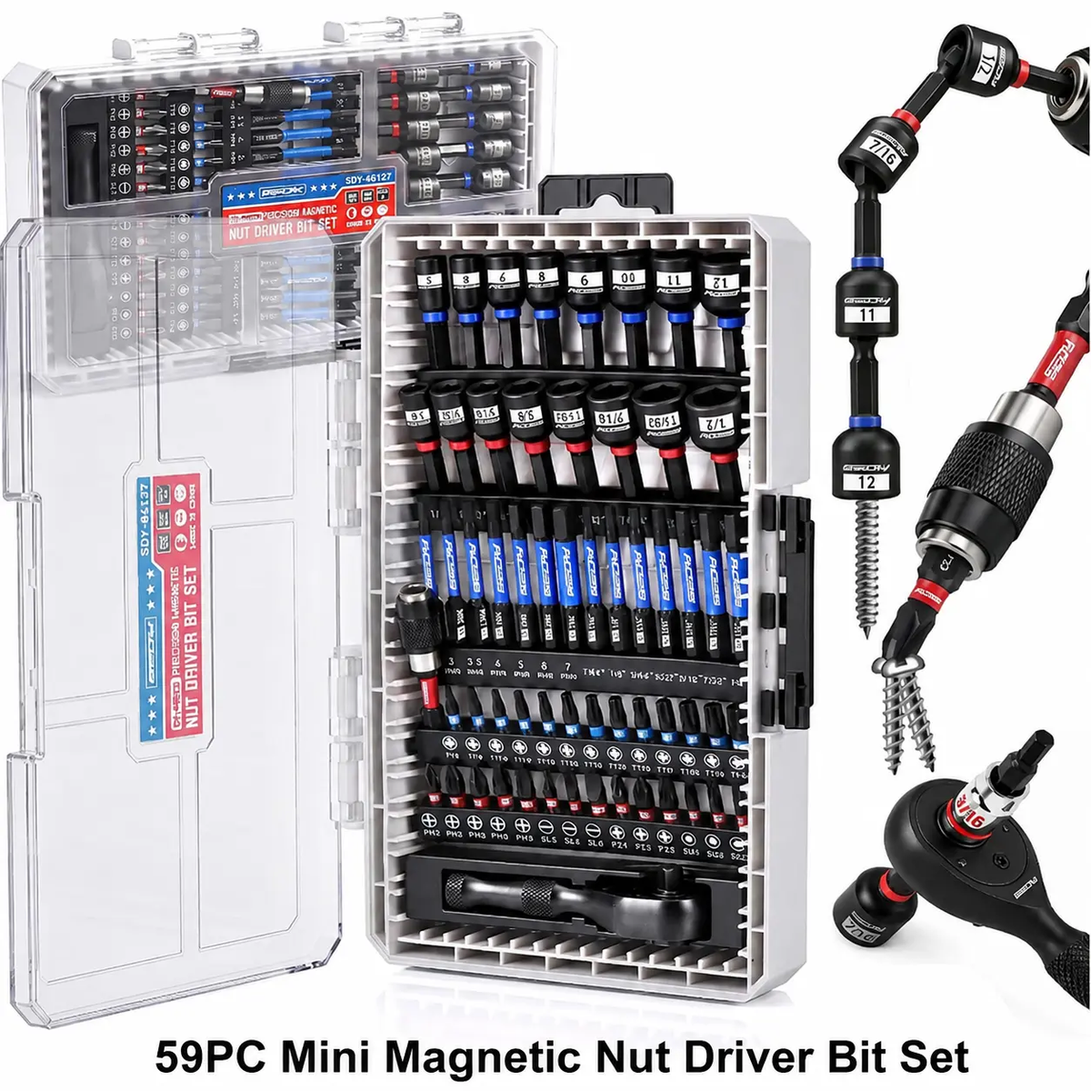 41/59/80-Piece Magnetic Impact Nut Driver Set, Metric & SAE Fastener Tool Kit for Home & Auto Repair